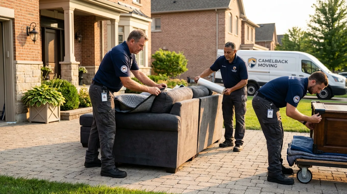Large estate moving crew wrapping furniture in Jones, OK