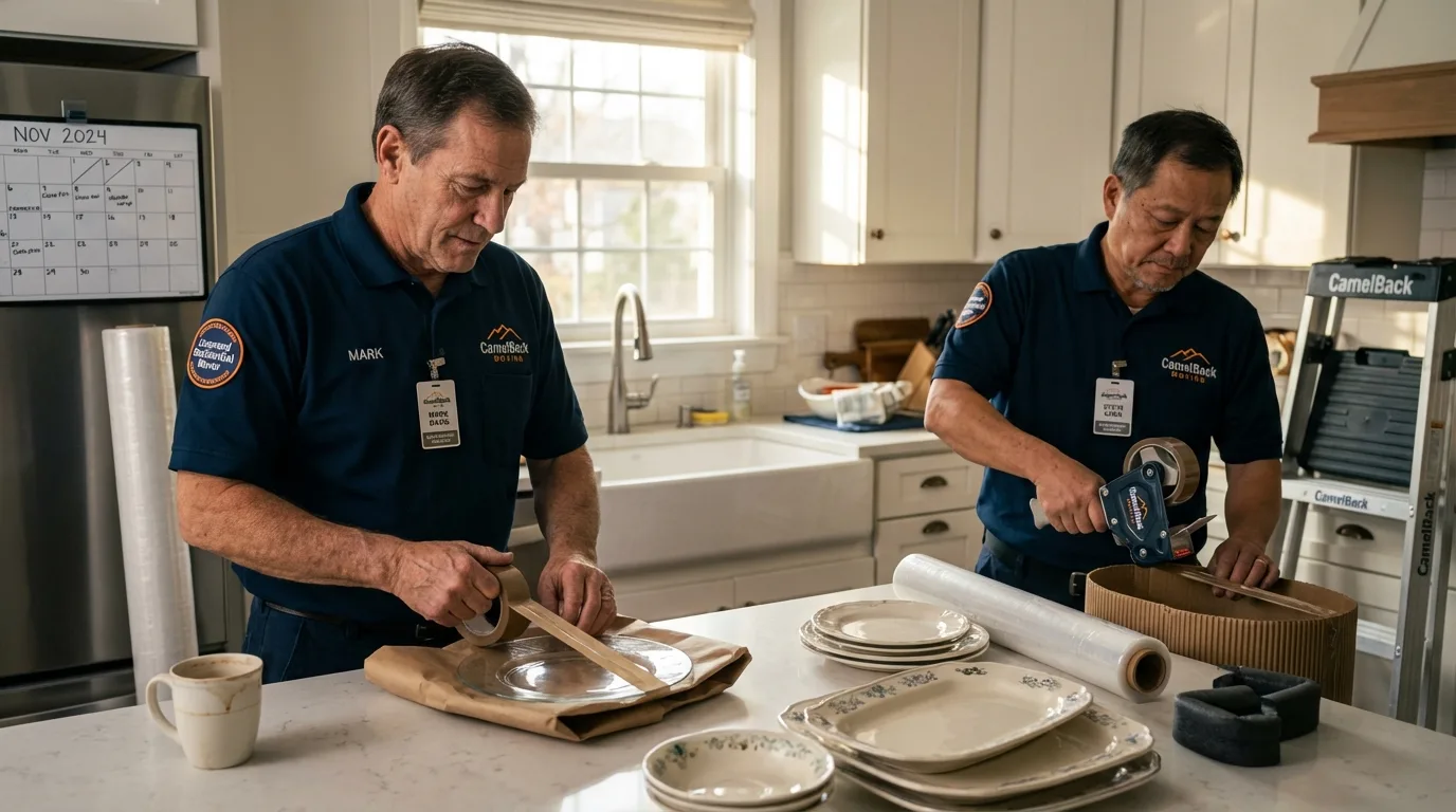 Professional crew packing kitchen dishware in Jones, OK